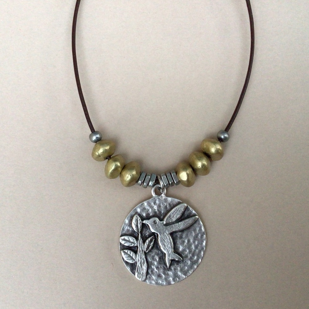 Sundance Leather cord hummingbird charm necklace
